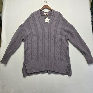 Tres Chic Women's Gray V Neck Pullover Knit Sweater Size 3XL NWT